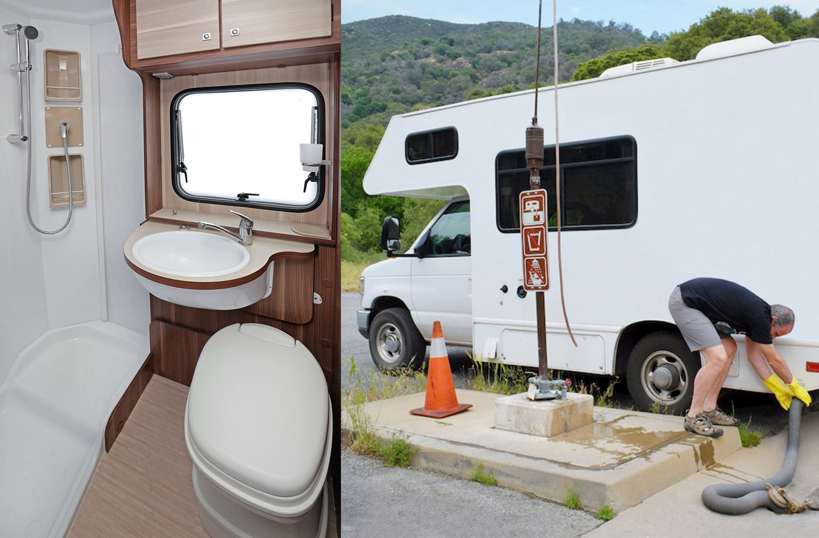 Portable RV/camper toilet and holding tank setup in Catonsville, Maryland