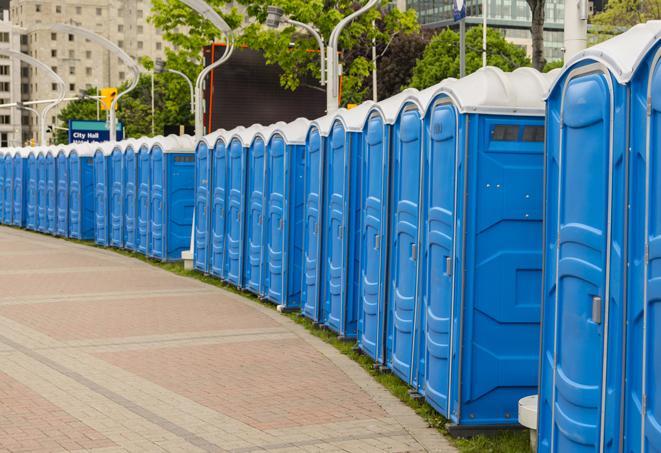 Seasonal porta potty units set up at a Catonsville, Maryland venue