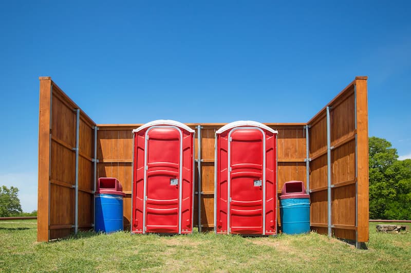 Short-term porta potty units staged for delivery in Catonsville, Maryland